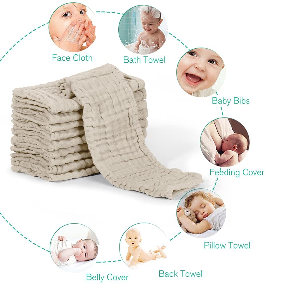 Yoofoss Muslin Burp Cloths for Baby 10 Pack 100% Cotton Baby Washcloths for Boys Girls Large 20&