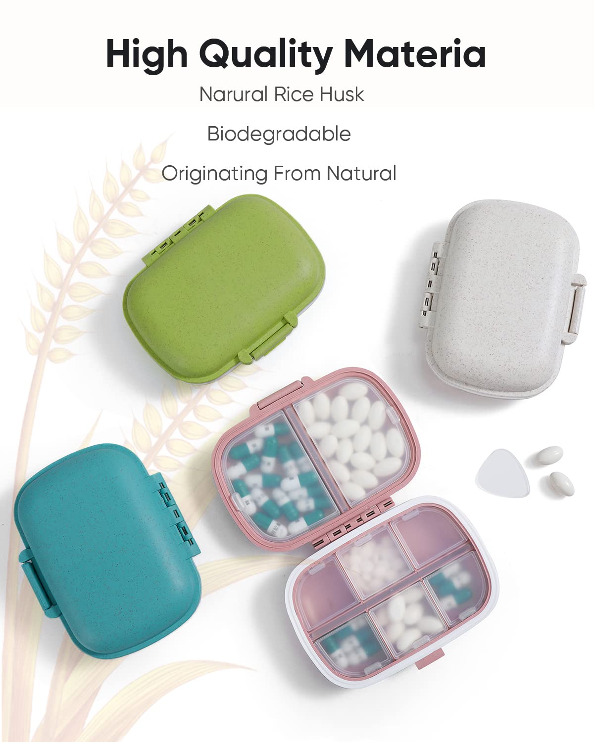 Holii Travel Pill Organizer, 8 Compartments Portable Pill Case, Daily Pill Box to Hold Vitamins, Small Pill Container for Pocket Purse Medicine Organizer(Khaki)