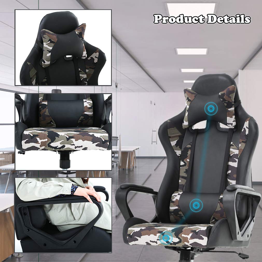 Ergonomic Office Chair, High-Back White Gaming Chair with Lumbar Support PC Computer Chair Racing Chair PU Task Desk Chair Ergonomic Executive Swivel Rolling Chair for Back Pain Women, Men (Black)
