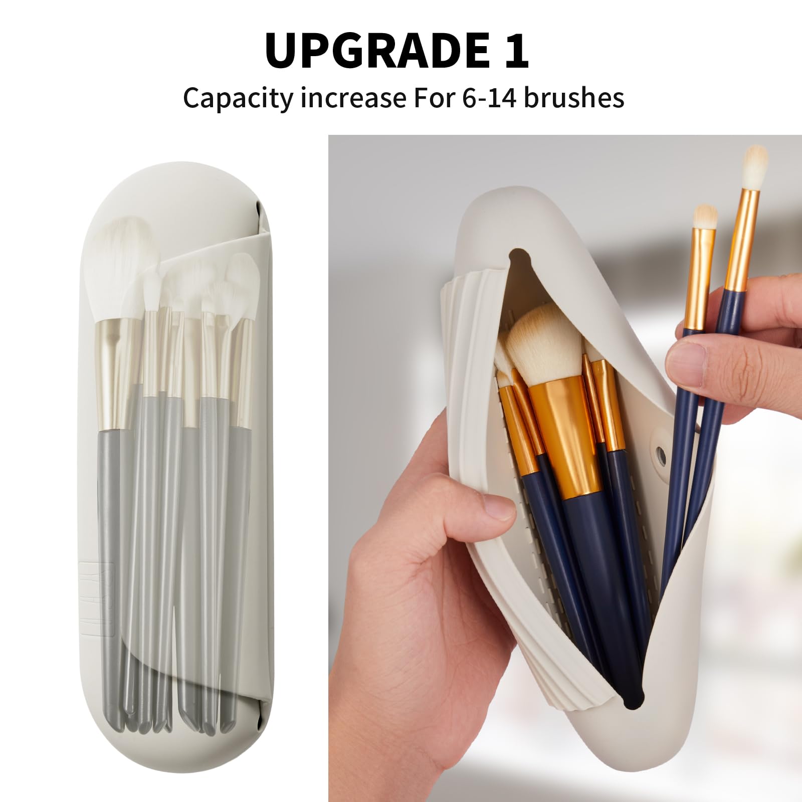 AGIKET Silicone Makeup Brush Holder Travel Cosmetic Bag:Soft Portable Cosmetic Face Brushes Holder with Upgrade Anti-Fall Out Magnetic Closure, Large Travel Makeup Brush Case - Walnut