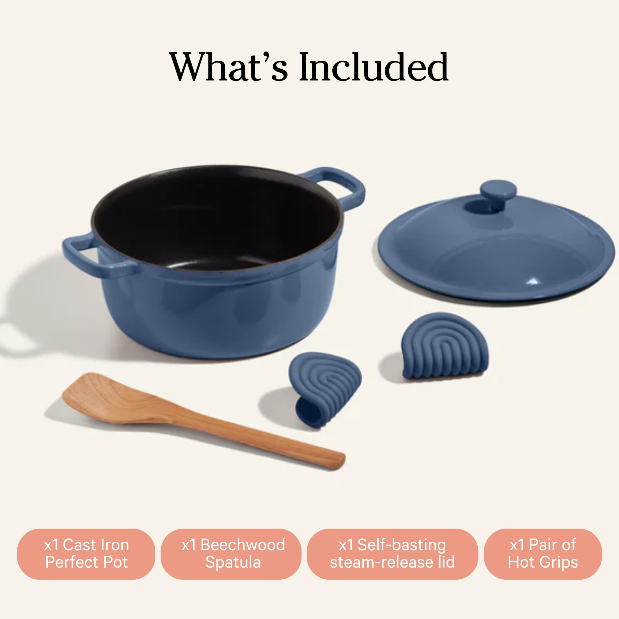 Our Place Cast Iron Perfect Pot | 6-in-1 Multifunctional 5.5 Qt. Toxin-Free Enameled Dutch Oven with Self-Basting Lid | Hot Grips & Beechwood Scraper | Induction Cooktop and Oven Safe | Spice