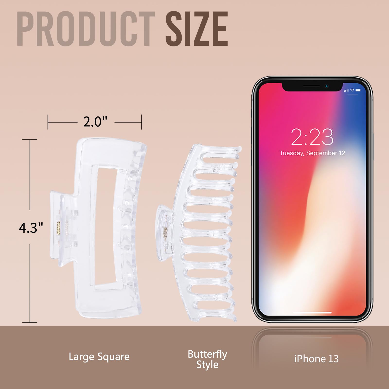 LuSeren Hair Clips for Women 4.3 Inch Large Hair Claw Clips for Women Thin Thick Curly Hair, Big Matte Banana Clips,Strong Hold jaw clips,Neutral Colors