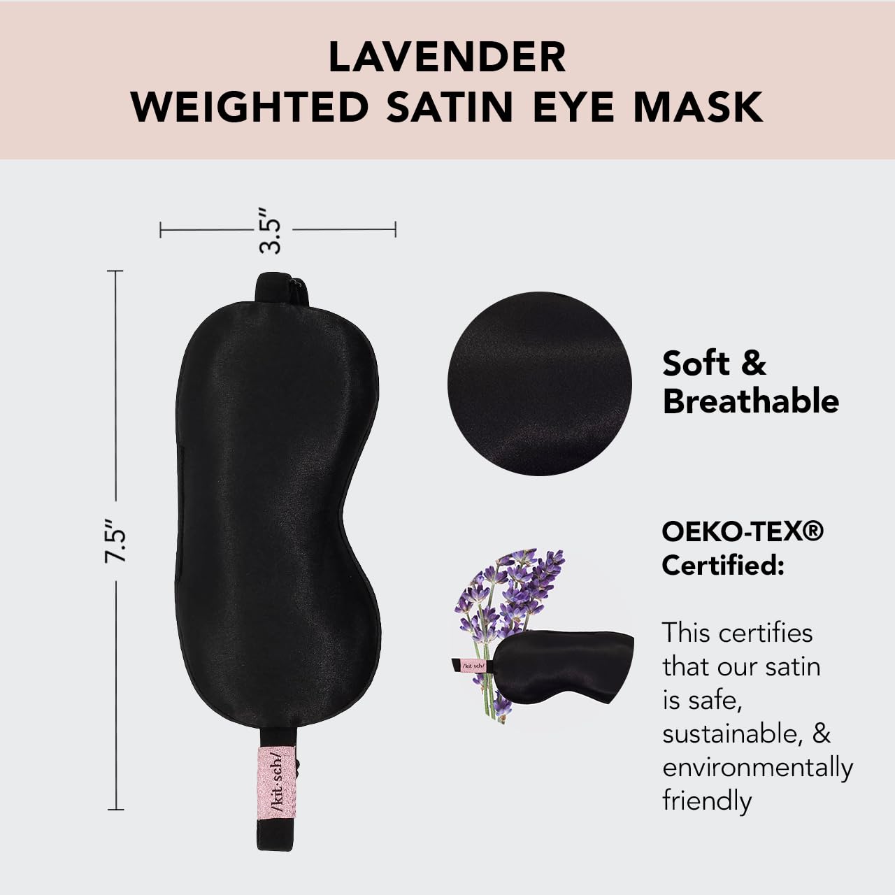 Kitsch Blackout Satin Sleep Mask, Softer Than Real Mulberry Silk Eye Cover, Soft Pressure Free Shade Blindfold for Puffy Eyes with Adjustable Straps, Weighted Eye Mask for Sleeping Women Men, Charcoal