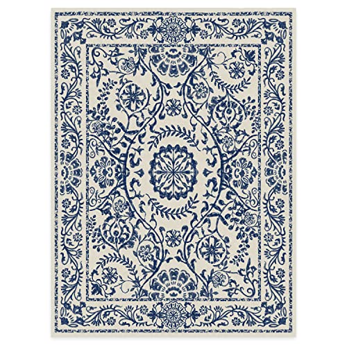RUGGABLE Washable 2x3 Area Rug, Delphina Delft Blue, Premium Vintage Rugs for Living Room, Bedroom, Kitchen, Office, Classroom with Gripper Non Slip Pad