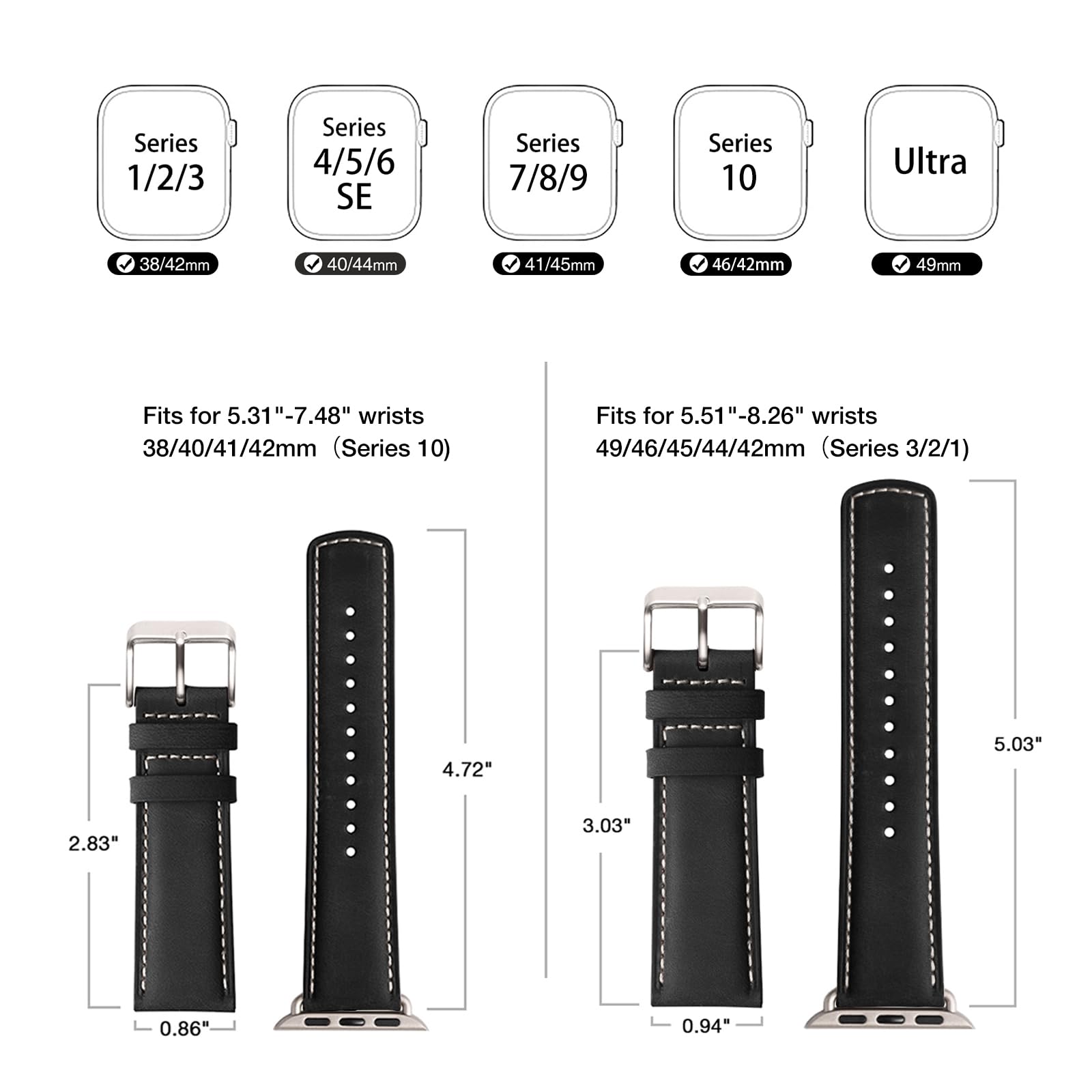 Bestig Compatible with Apple Watch Band 49mm 46mm 45mm 44mm 42mm(Series 3 2 1) Apple Watch Leather Bands Genuine Leather for iWatch Strap Ultra Series 10 9 8 7 6 5 4 SE Women Man-Redbrown/Black