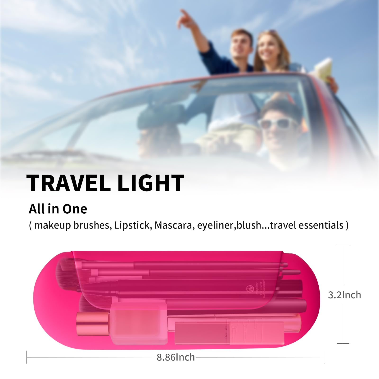 AGIKET Silicone Makeup Brush Holder Travel Cosmetic Bag:Soft Portable Cosmetic Face Brushes Holder with Upgrade Anti-Fall Out Magnetic Closure, Large Travel Makeup Brush Case - Walnut