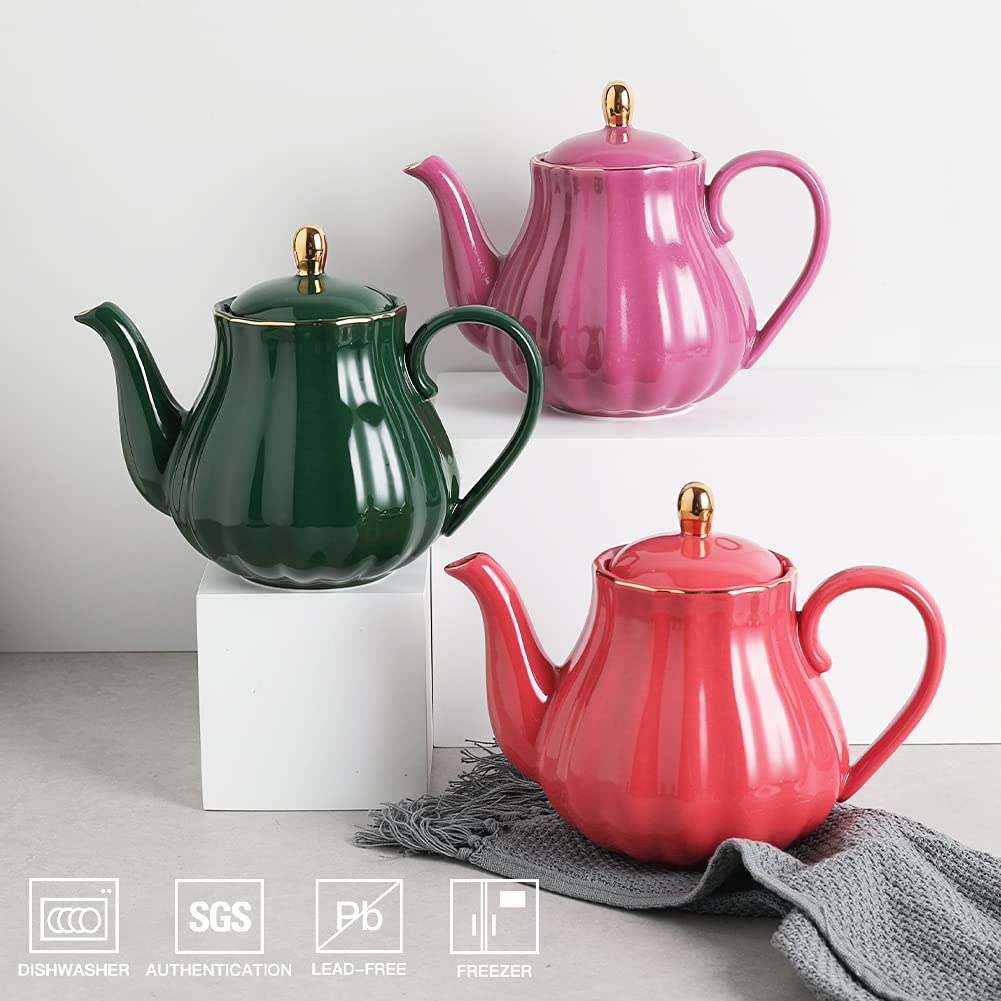 Sweejar Royal Teapot, Ceramic Tea Pot with Removable Stainless Steel Infuser, Blooming & Loose Leaf Teapot - 28 Ounce(White)