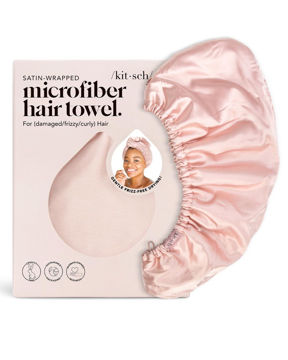 Kitsch Microfiber Hair Towel Wrap - Quick Dry Curly Hair Wraps for Women Wet Hair | Microfiber Towel for Hair | Hair Drying Towel Wrap | Hair Towels for Women | Hair Turban for Wet Hair (Blush)