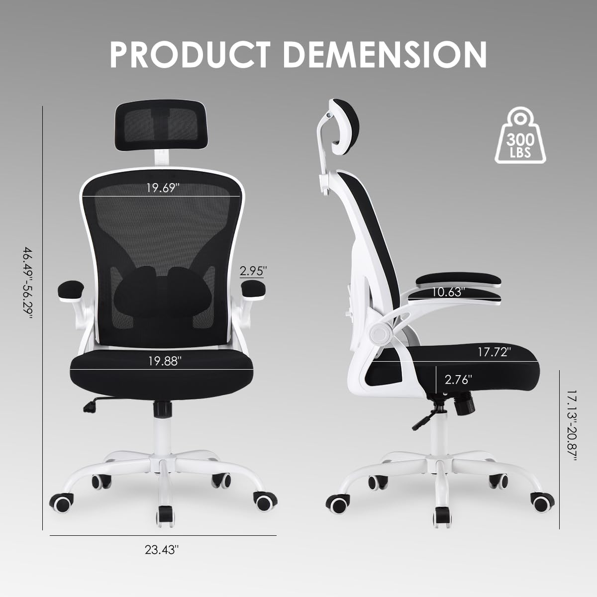 Farini Ergonomic Office Chair, Home Office Desk Chair with Headrest, High Back Computer Chair with Flip-up Armrests and Adjustable Lumbar Support for Home Office Study Bedroom, Khaki.