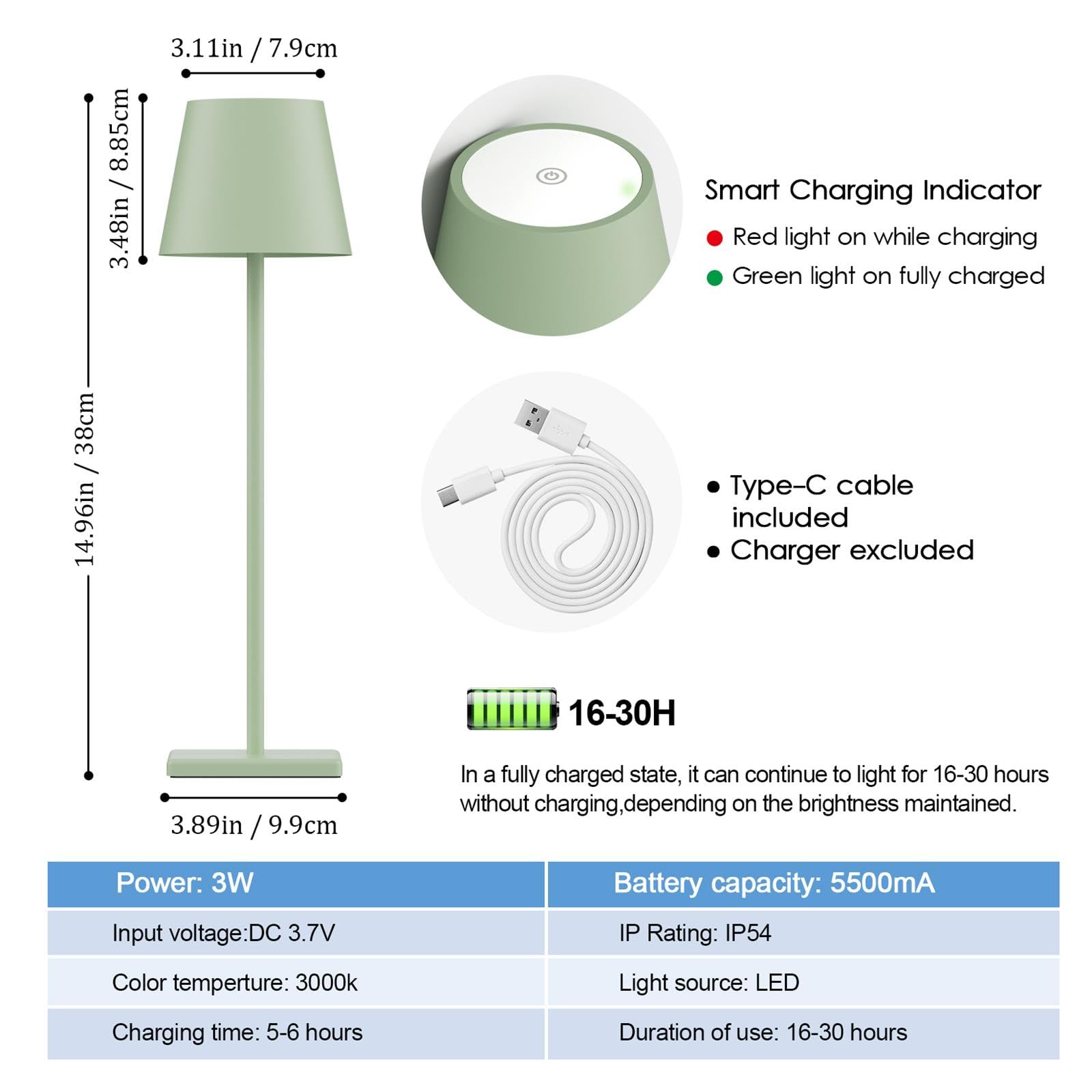 2-Pack LED Cordless Table Lamp, Rechargeable Battery Desk lamp 3W 5500mAh Battery Operated Stepless Dimming Modern Portable Table Light for Restaurant/Bedroom/Outdoor IP54 Waterproof (Off White)