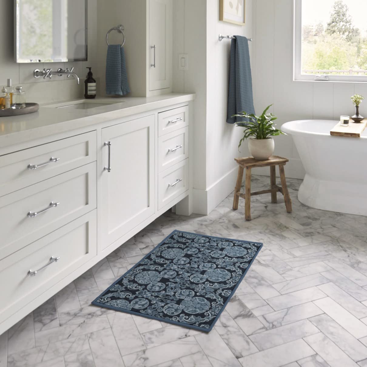 RUGGABLE Disney Traditional Mickey Mouse Washable Rug - Perfect Area Rug for Nursery Playroom Kids Room - Pet & Child Friendly - Stain & Water Resistant - Damask Grey 3&