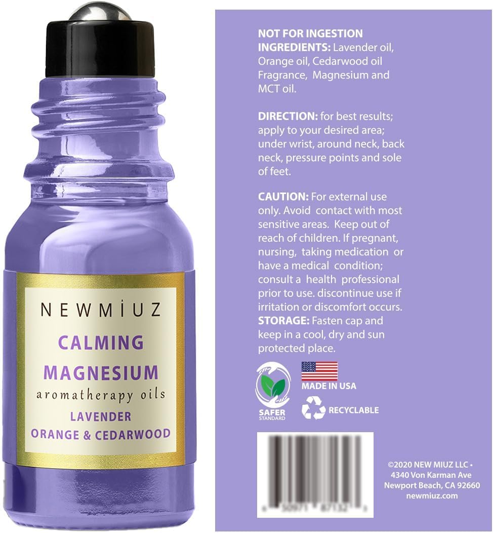 Calm Magnesium Roller Lavender Orange Cedarwood Essential Oil Roll On Calming Aromatherapy Self Care Stress Relief Destress Stocking Stuffers