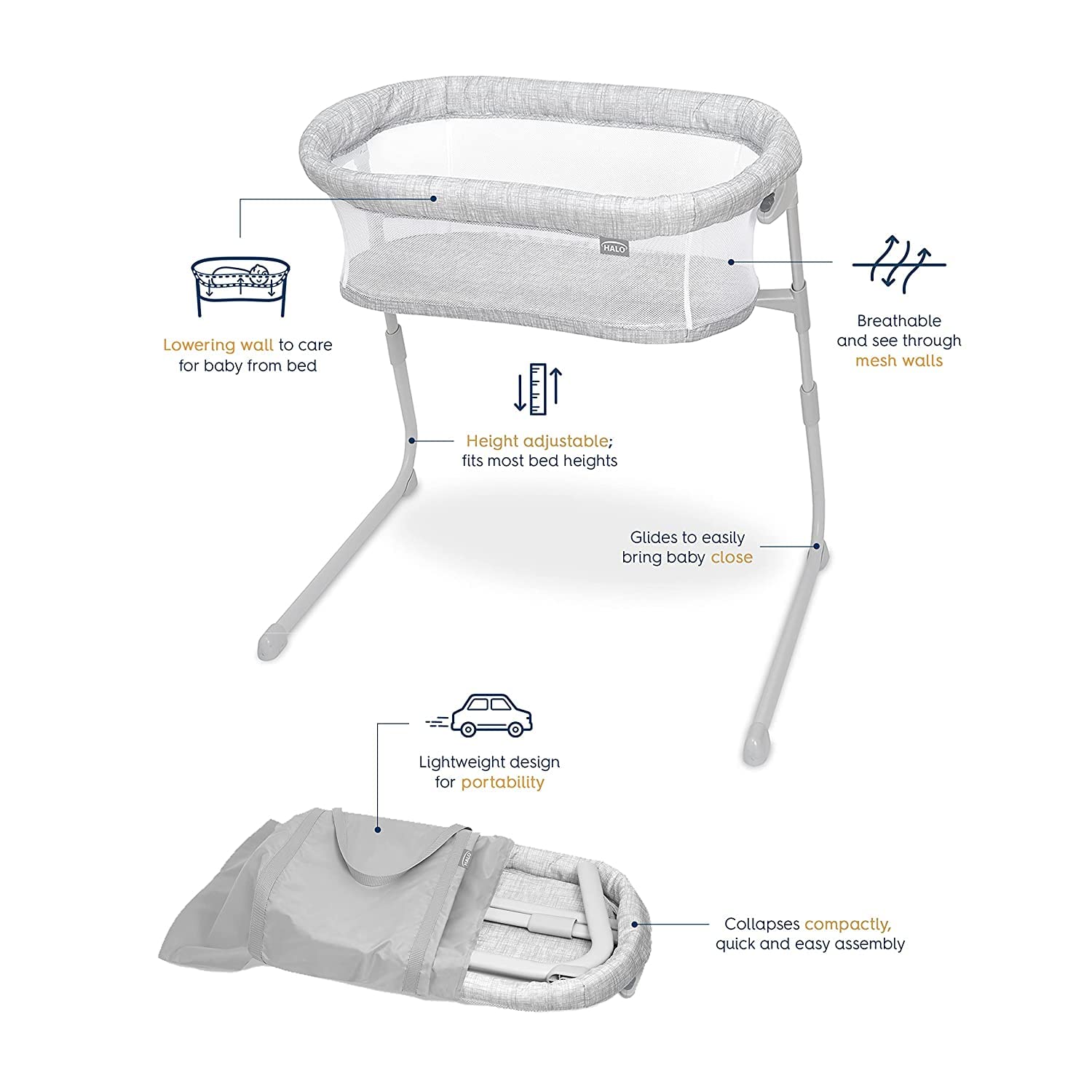 HALO BassiNest Swivel Sleeper - Essentia Series, Nautical Net