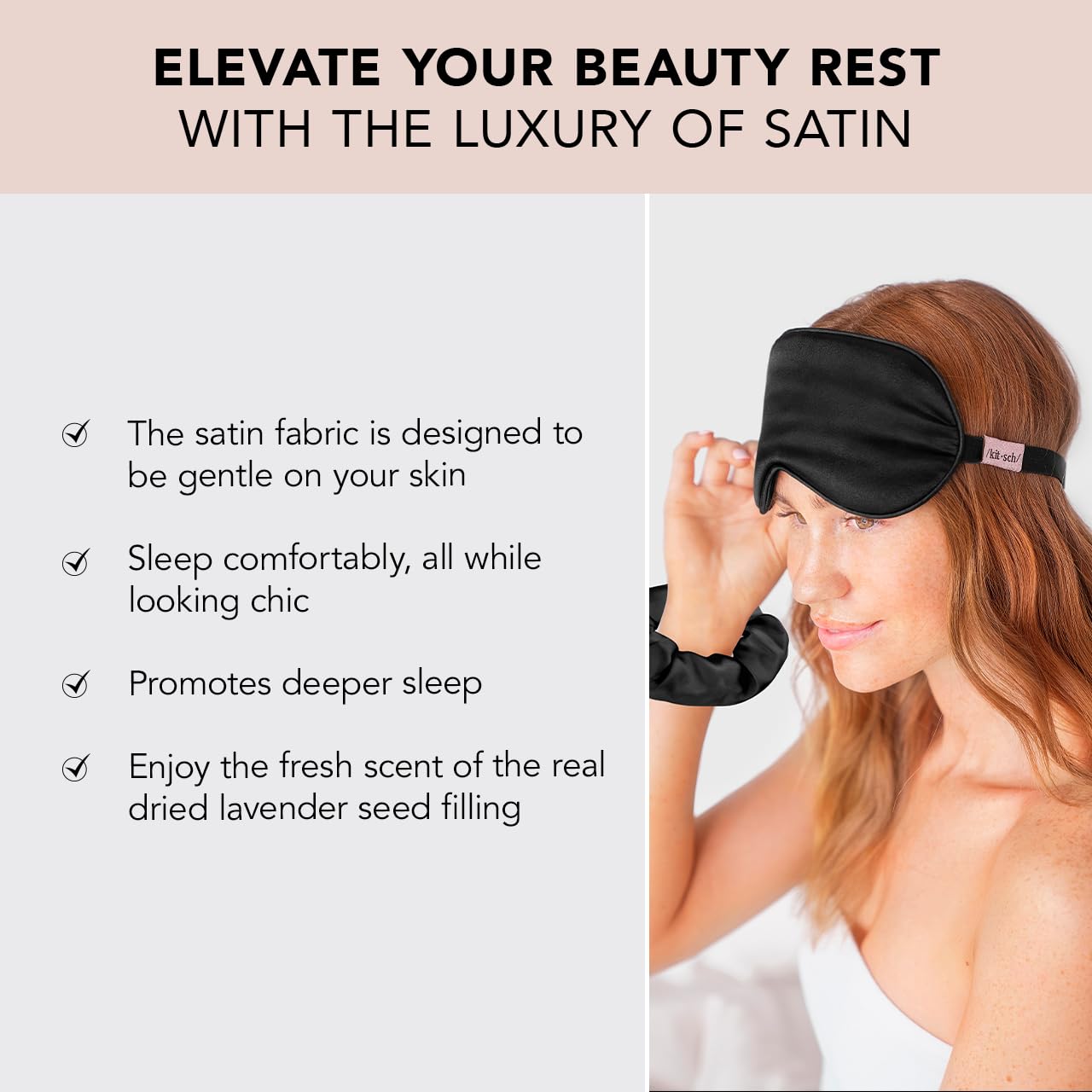 Kitsch Blackout Satin Sleep Mask, Softer Than Real Mulberry Silk Eye Cover, Soft Pressure Free Shade Blindfold for Puffy Eyes with Adjustable Straps, Weighted Eye Mask for Sleeping Women Men, Charcoal