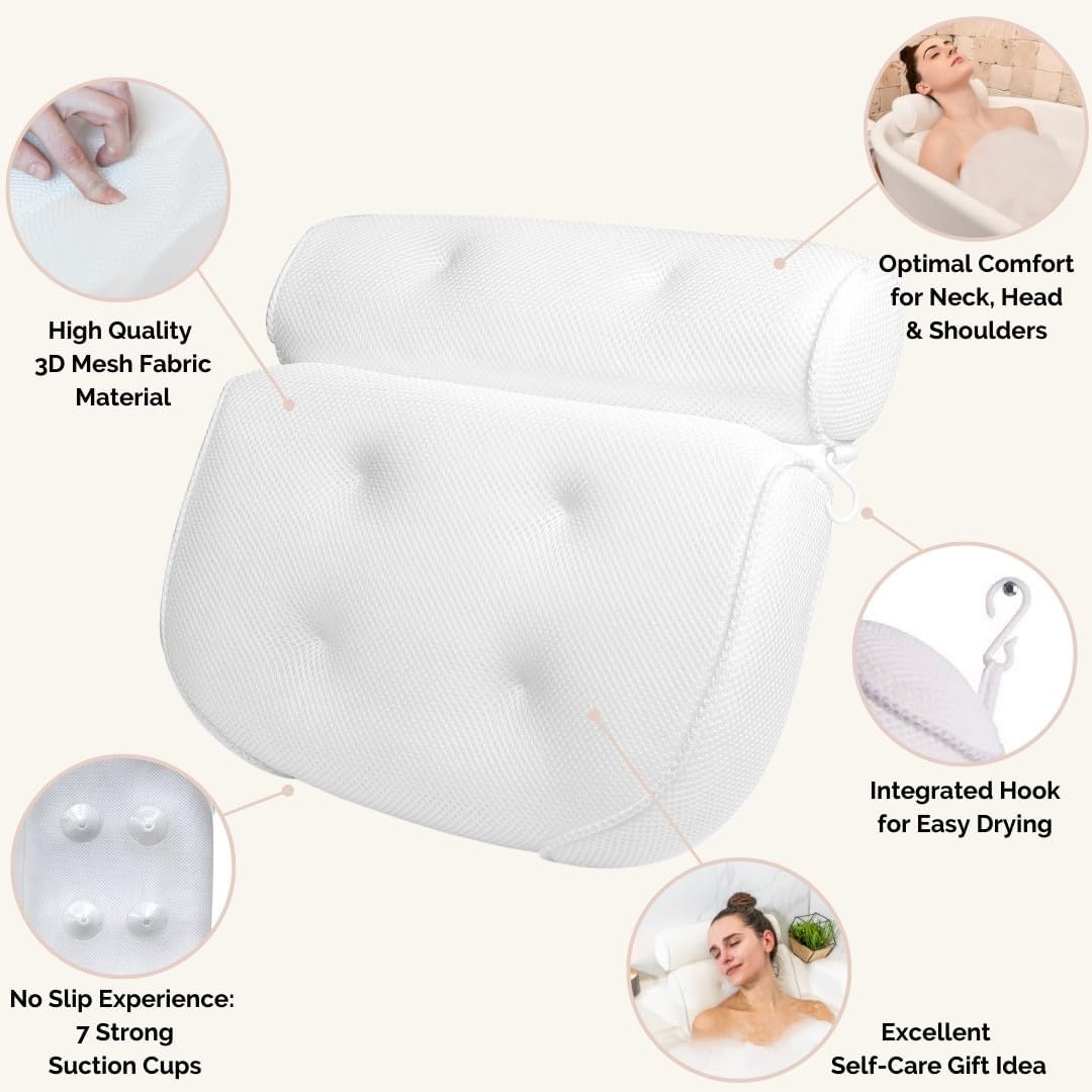 Bathtub Tray and Luxury Bath Pillow Set - Expandable Bath Tray for Tub and Deluxe Bathtub Pillow for Tub for Ultimate Relaxation - Perfect Bath Accessories for Women, Spa Gifts for Women.