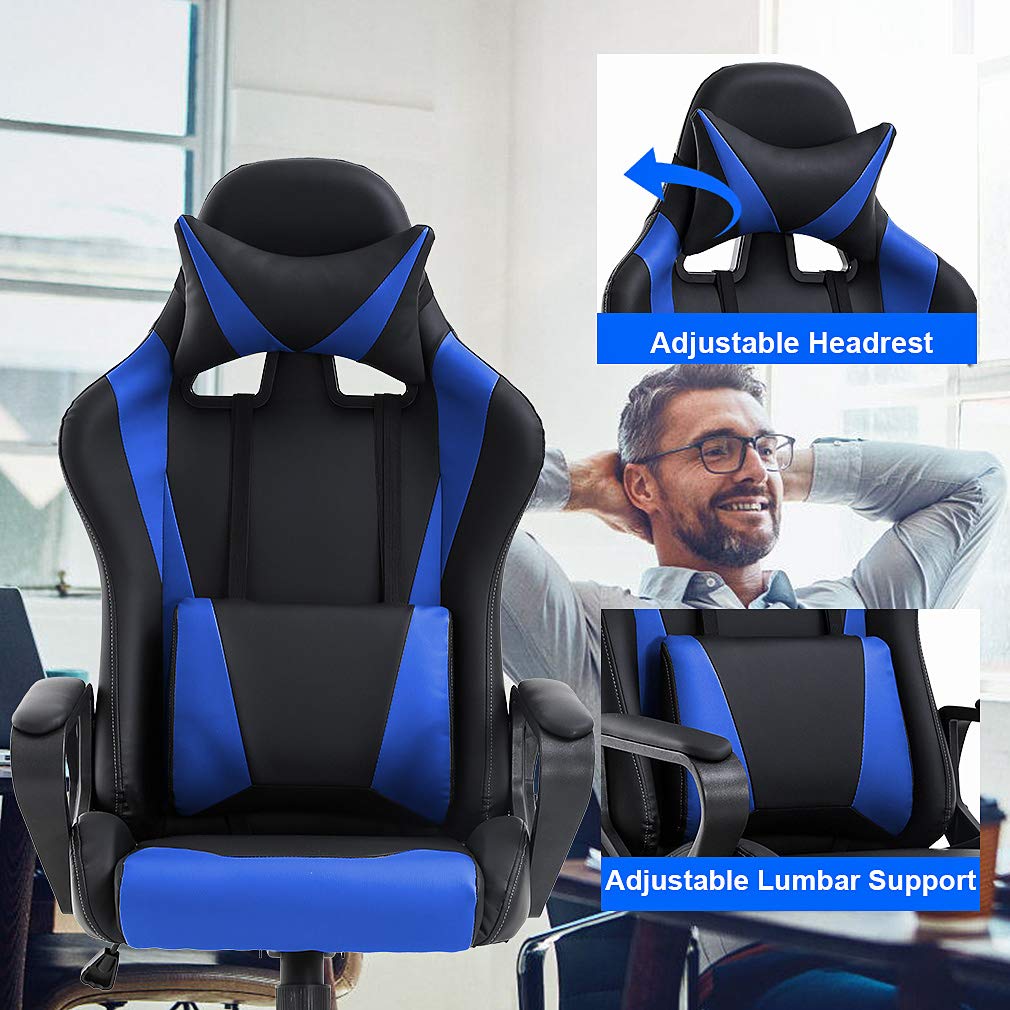Ergonomic Office Chair, High-Back White Gaming Chair with Lumbar Support PC Computer Chair Racing Chair PU Task Desk Chair Ergonomic Executive Swivel Rolling Chair for Back Pain Women, Men (Black)