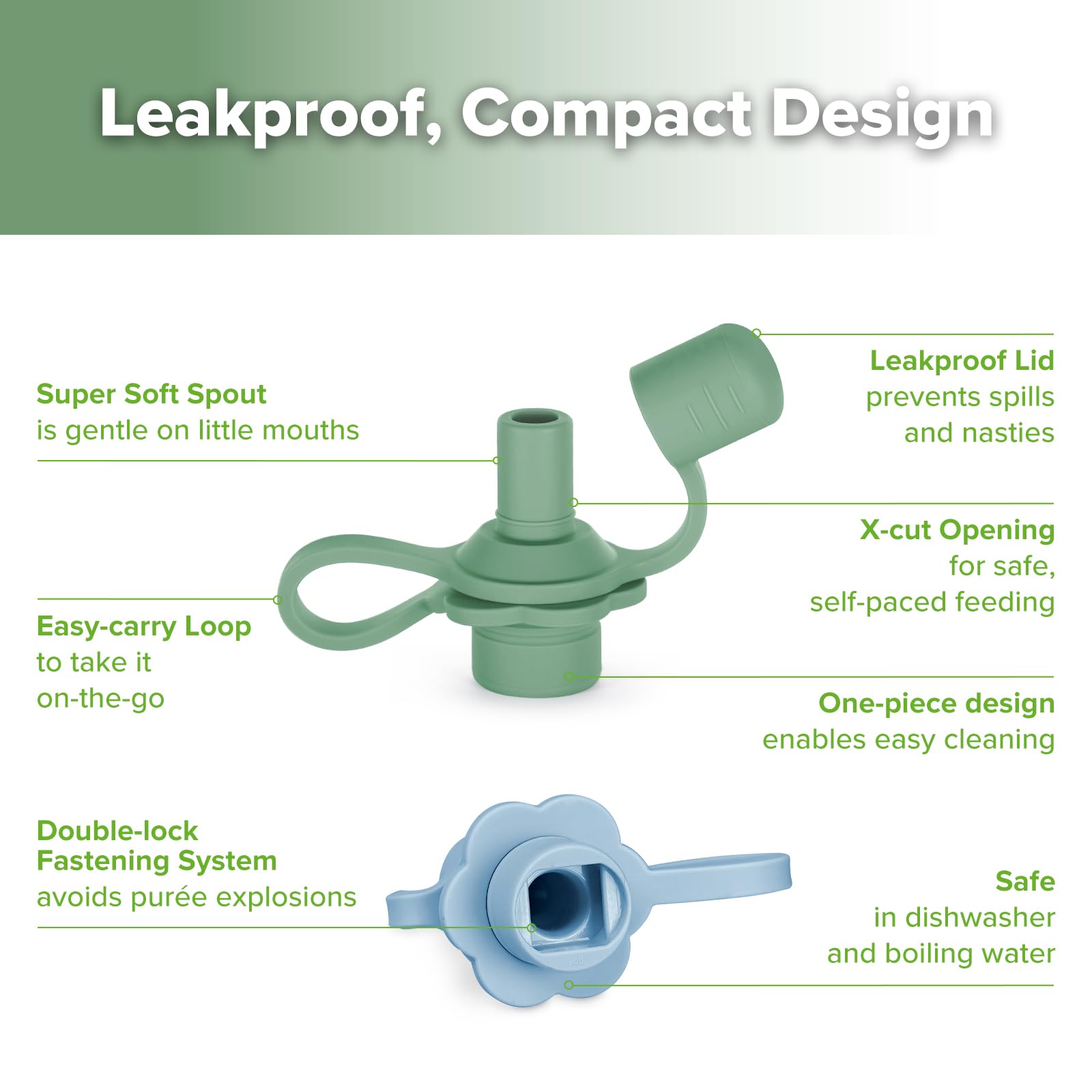 haakaa Multi-Functional Silicone Spout,Baby Pouch Topper,No Spill Silicone Bottle Top,100% Food Grade Silicone,2 Pack