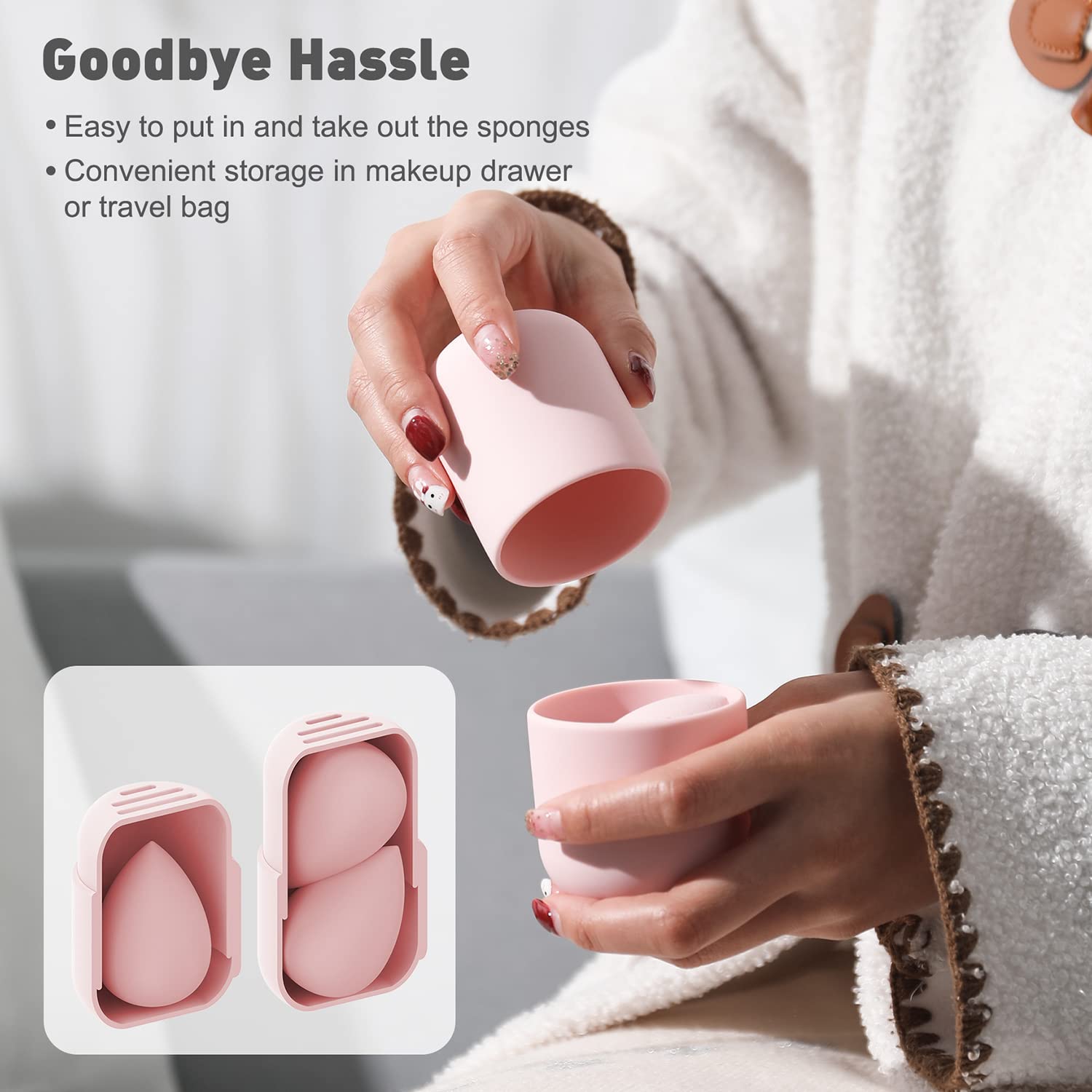 BEZOX Makeup Sponge Holder, Silicone Beauty Sponge Case with Double-Sided Vent Design for Quick Drying, Compact Travel Essentials Make Up Blender Container - Khaki