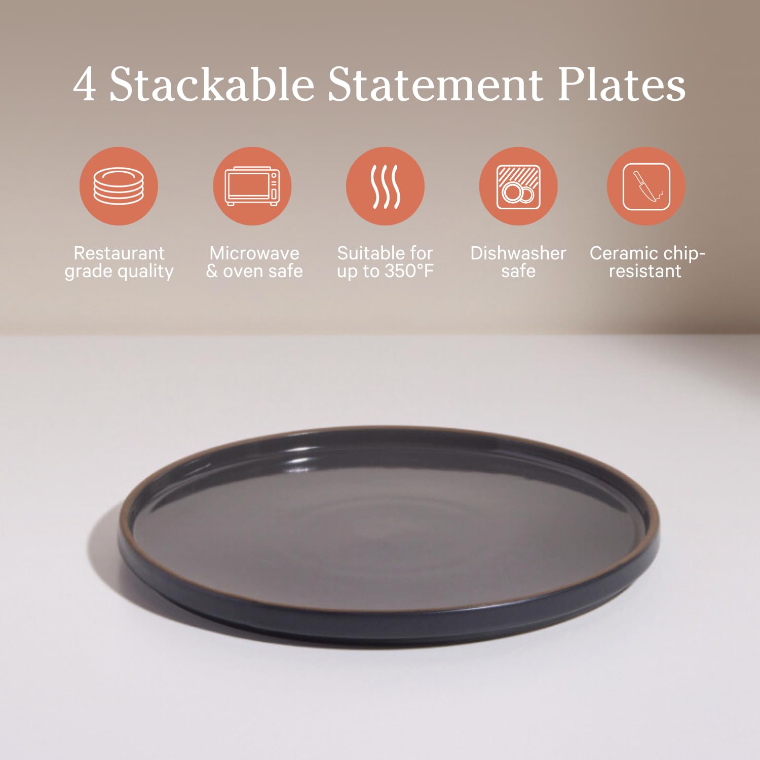 Our Place Dinner Plates - Set of Four 10.5” Handcrafted Ceramic Dinner Plates | Chip-Resistant, Restaurant-Grade | Stackable & Space-Saving | Steam
