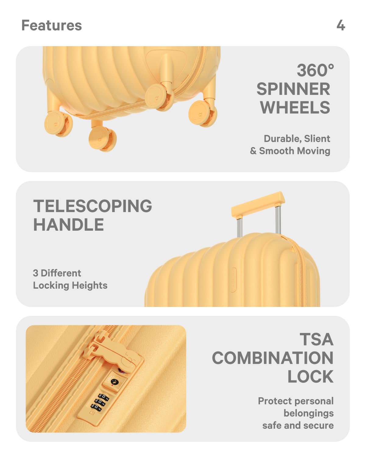 artrips Luggage with 8 Spinner Wheels,Lightweight Hardside Suitcase with Cover Protector,PC Hardshell Luggage,Travel Suitcase with Bread Design,TSA Lock,20/24/28inch