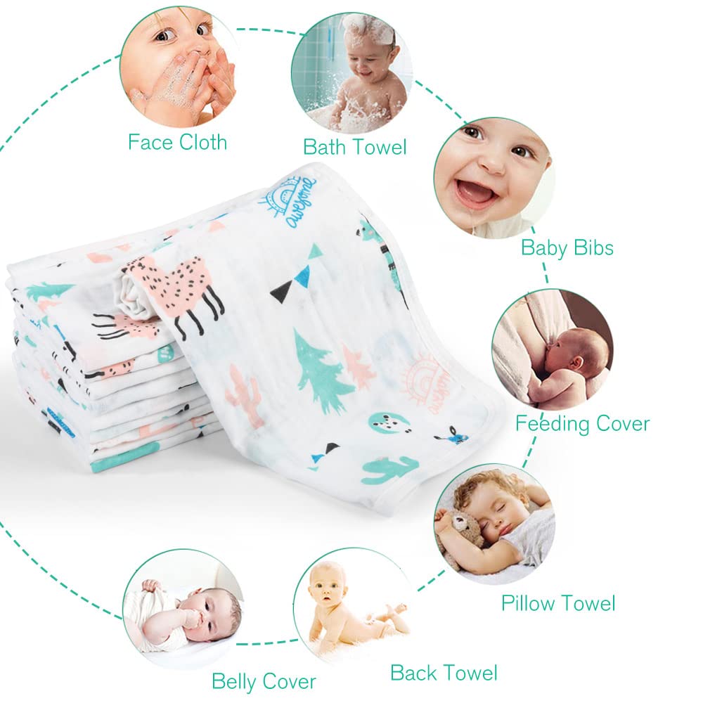 Yoofoss Muslin Burp Cloths for Baby 10 Pack 100% Cotton Baby Washcloths for Boys Girls Large 20&