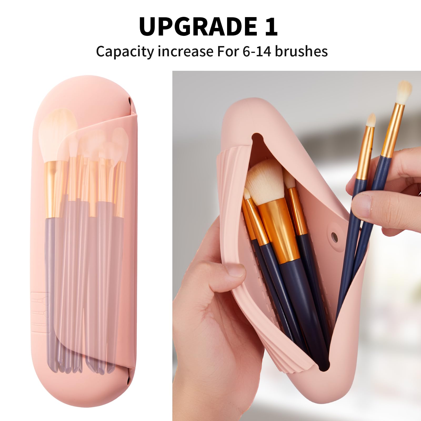 AGIKET Silicone Makeup Brush Holder Travel Cosmetic Bag:Soft Portable Cosmetic Face Brushes Holder with Upgrade Anti-Fall Out Magnetic Closure, Large Travel Makeup Brush Case - Walnut