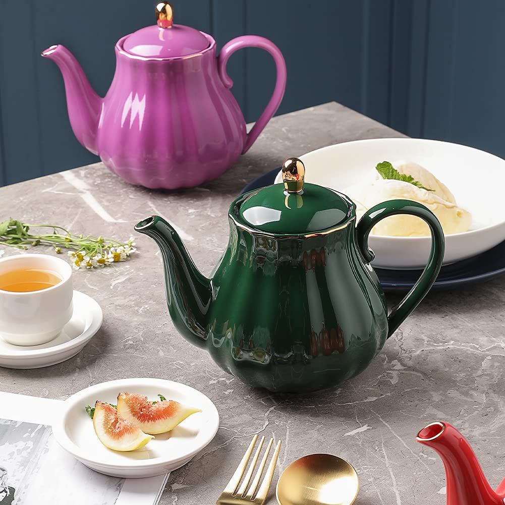 Sweejar Royal Teapot, Ceramic Tea Pot with Removable Stainless Steel Infuser, Blooming & Loose Leaf Teapot - 28 Ounce(White)