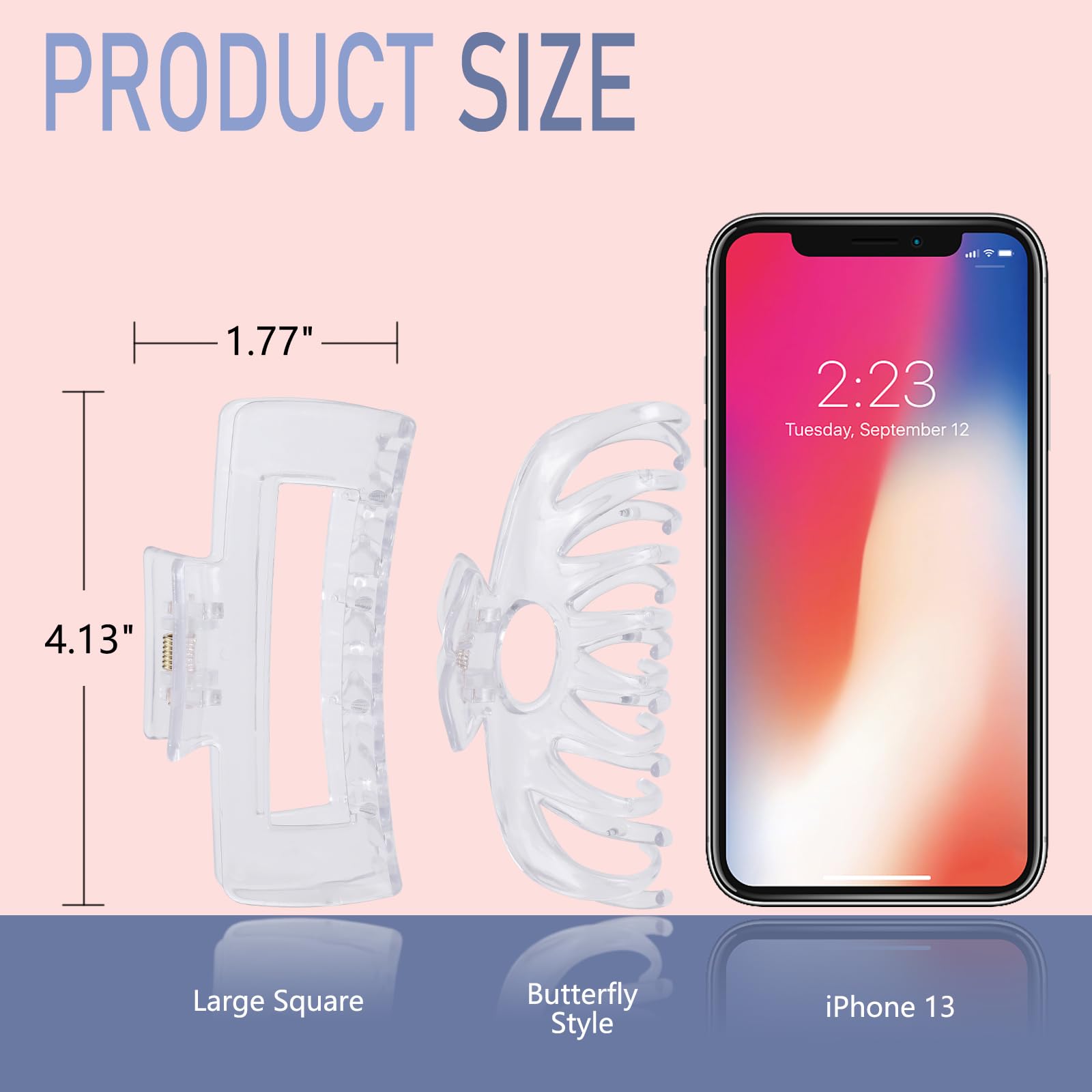 LuSeren Hair Clips for Women 4.3 Inch Large Hair Claw Clips for Women Thin Thick Curly Hair, Big Matte Banana Clips,Strong Hold jaw clips,Neutral Colors