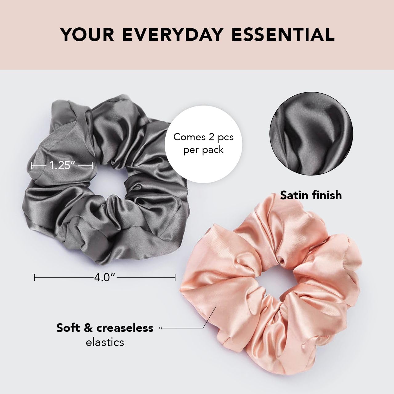 Kitsch 5 Count Velvet Hair Scrunchies for Women - Hair Ties for Thick Hair, Girls, Women, Cute Scrunchies, Soft Hair Accessories, Blush/Mauve