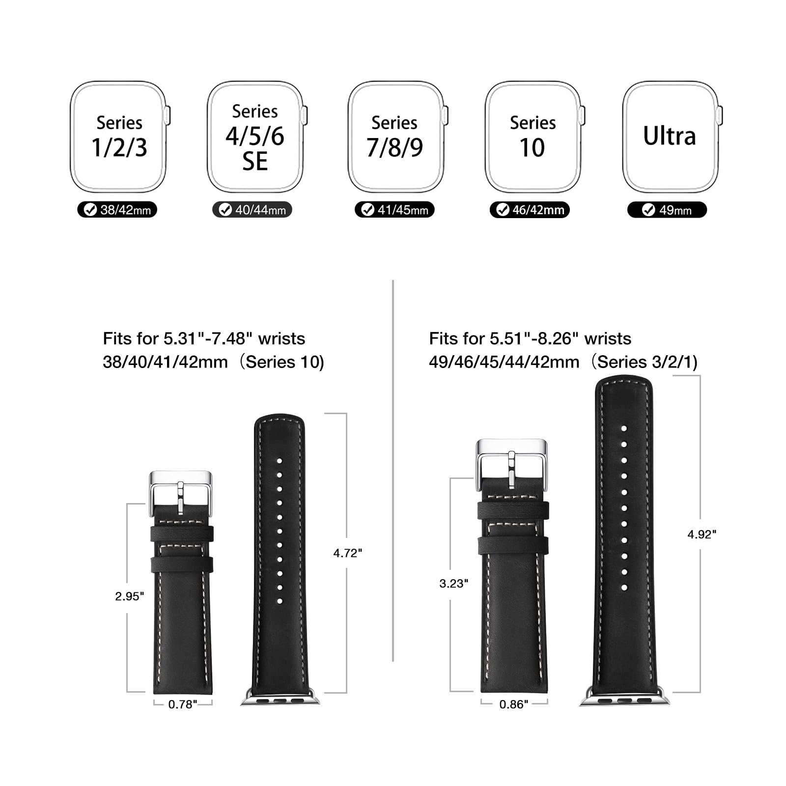 Bestig Compatible with Apple Watch Band 49mm 46mm 45mm 44mm 42mm(Series 3 2 1) Apple Watch Leather Bands Genuine Leather for iWatch Strap Ultra Series 10 9 8 7 6 5 4 SE Women Man-Redbrown/Black