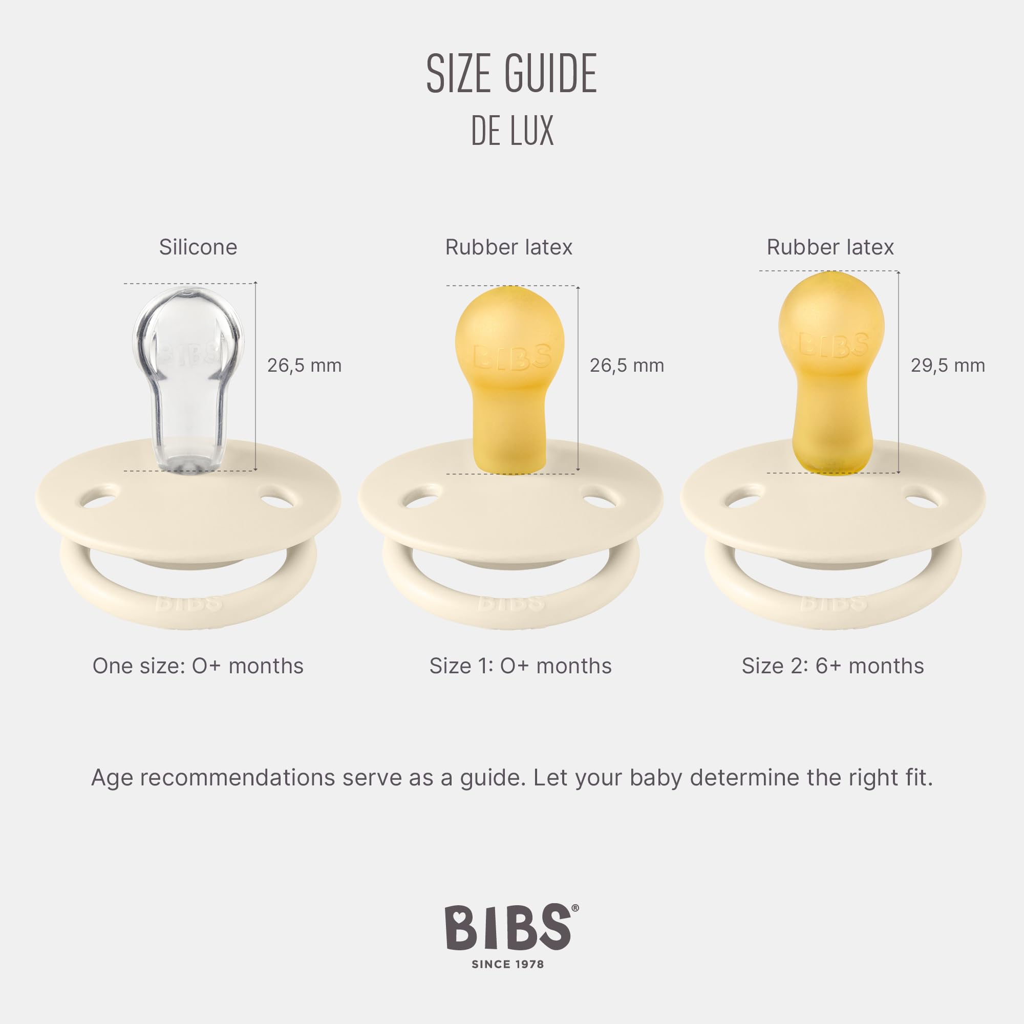 BIBS De Lux Baby Pacifier 2-Pack | Made in Denmark | BPA Free Dummy Soother, Round Nipple. Natural Rubber Latex, Size 2 (6-18 Months), Vanilla/Dark Oak