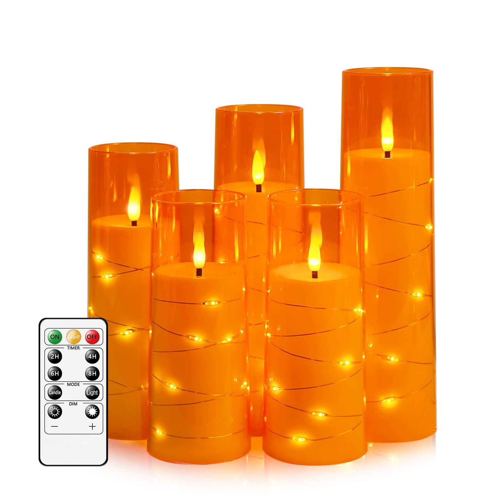 Flameless LED Candles with Timer 5 Pc Flickering Flameless Candles for Romantic Ambiance and Home Decoration Stable Acrylic Shell,with Embedded Star String,Battery Operated Candles(Grey)