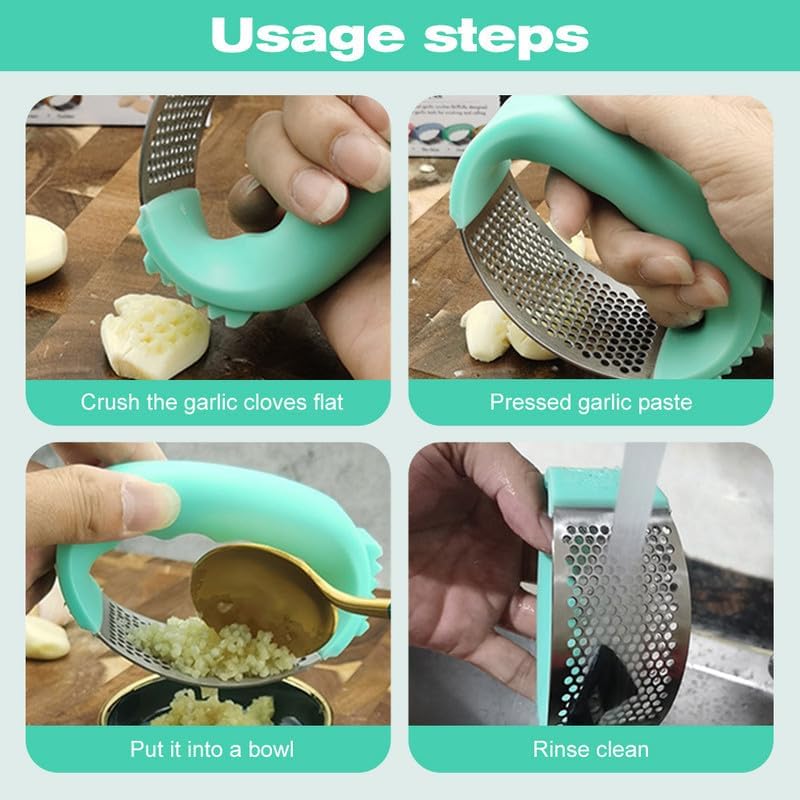 Upgraded Garlic Press Rocker, 2024 New Stainless Steel Garlic Presser, Garlic Mincer Crusher Masher with Peeler and Cleaning Brush, Garlic Chopper for Smash Garlic Kitchen Gadgets Tools (Pink)