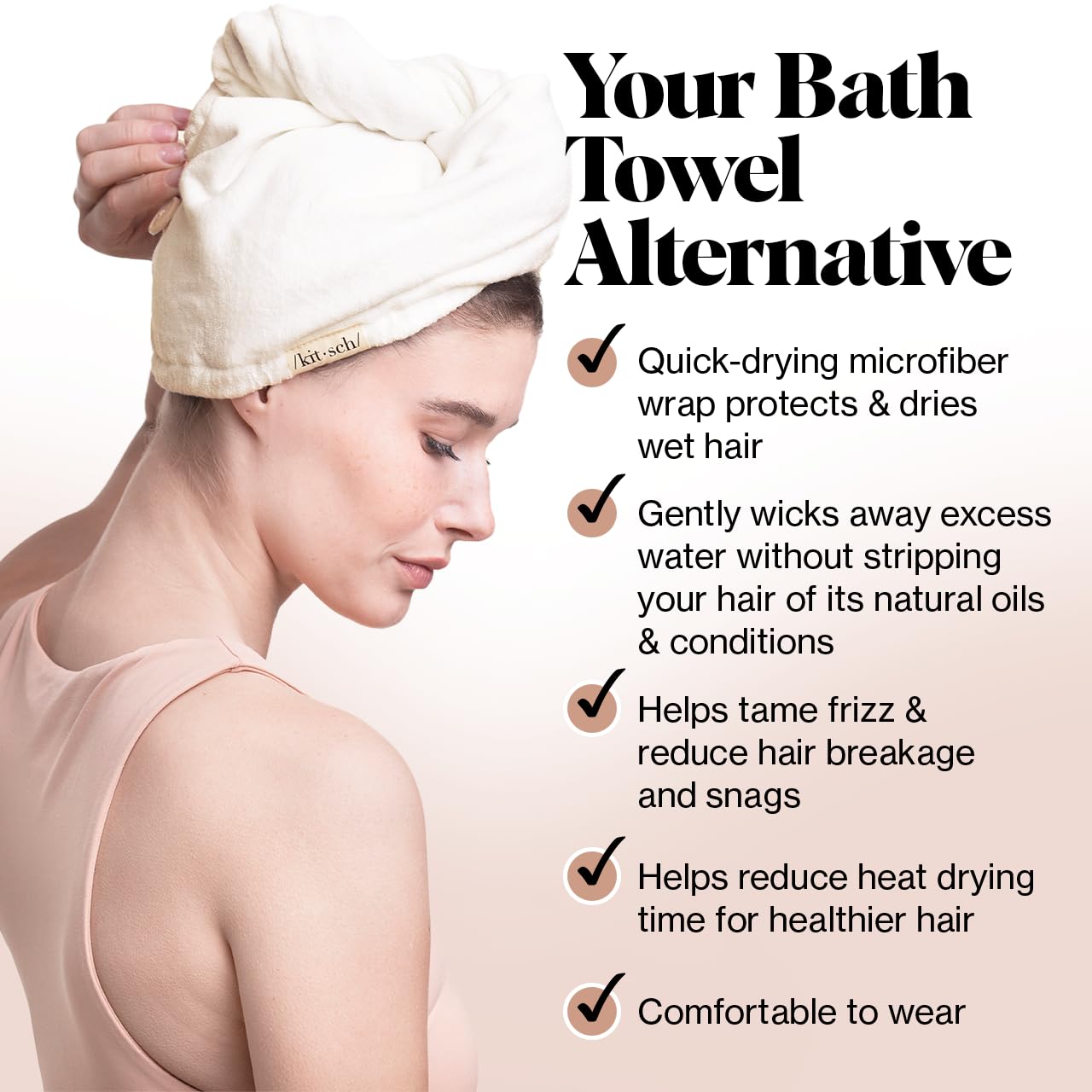 Kitsch Microfiber Hair Towel Wrap - Quick Dry Curly Hair Wraps for Women Wet Hair | Microfiber Towel for Hair | Hair Drying Towel Wrap | Hair Towels for Women | Hair Turban for Wet Hair (Blush)