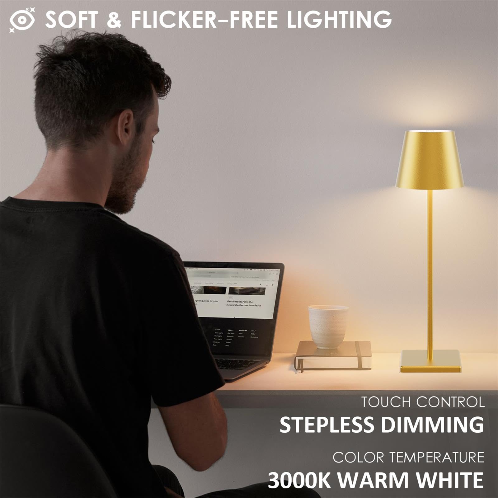 2-Pack LED Cordless Table Lamp, Rechargeable Battery Desk lamp 3W 5500mAh Battery Operated Stepless Dimming Modern Portable Table Light for Restaurant/Bedroom/Outdoor IP54 Waterproof (Off White)