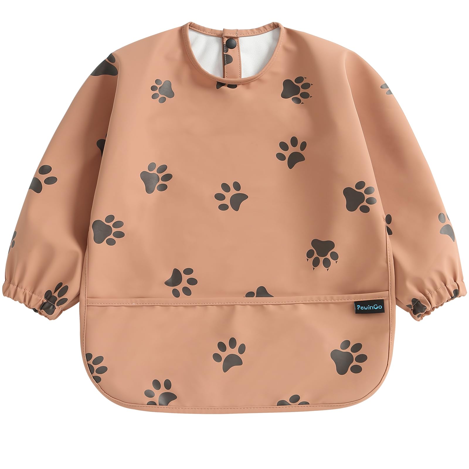 PewinGo Weaning Bib with Long Sleeves & BLW, Soft and Skin-Friendly Material, Coverall Bibs for Baby Feeding, Waterproof and Easy to Clean & Machine Washable, for Baby Infant Toddlers (Pink)