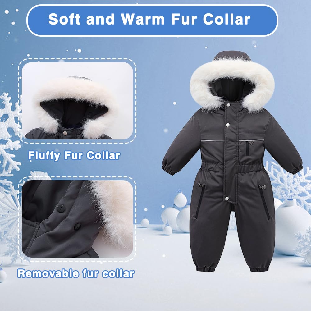 Xifamniy Toddler Snowsuit 2T 3T 4T 5T Ski Suit Baby Boy Girl Winter Clothes Coat Outwear Snow Suit Hooded Romper Jumpsuit