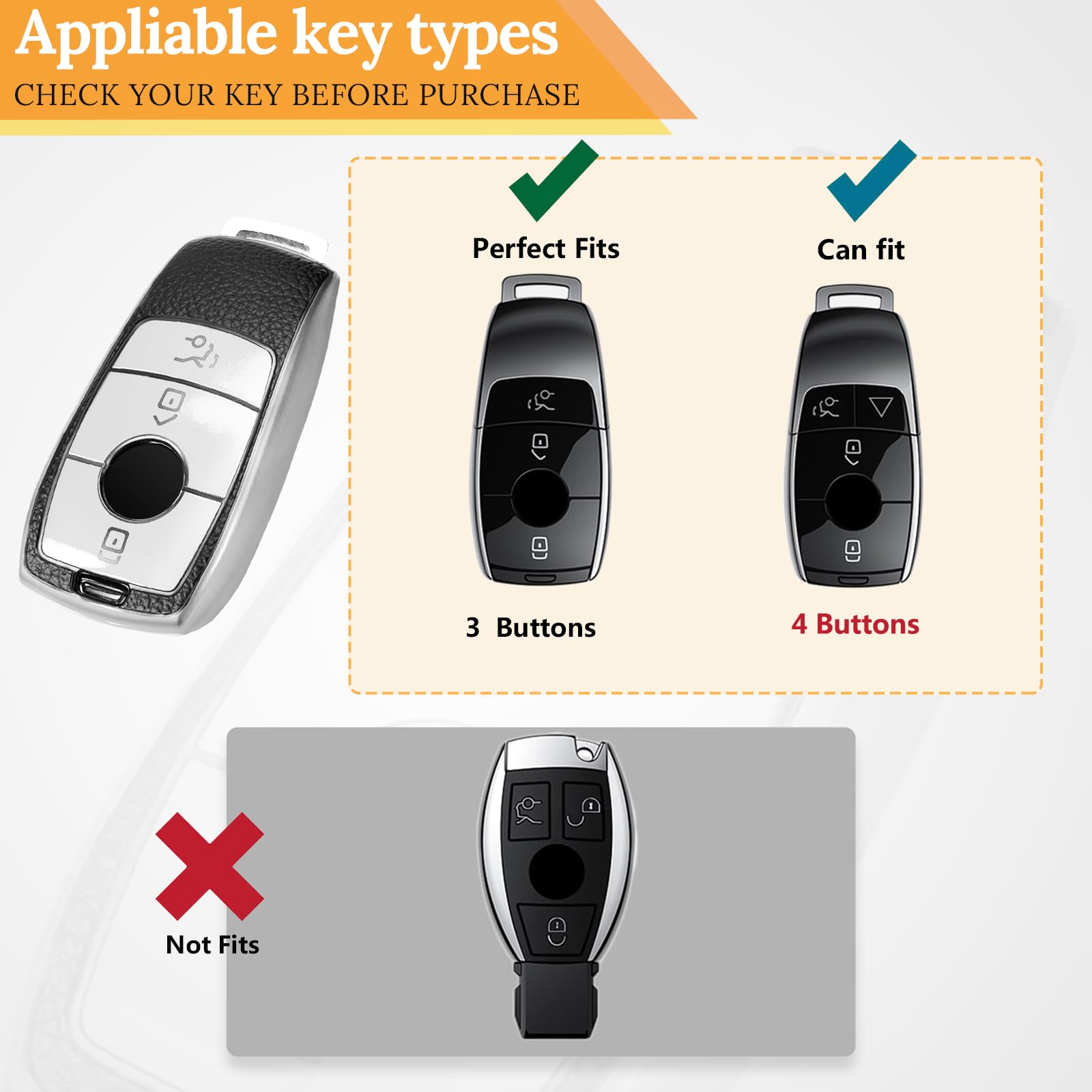 Cadillac Key Fob Cover with Metal Braided Rope Keychain, Upgraded Soft Key Case for 2015-2019 Escalade CTS SRX XT5 ATS STS CT6 (5 Button) (Gold Edge)