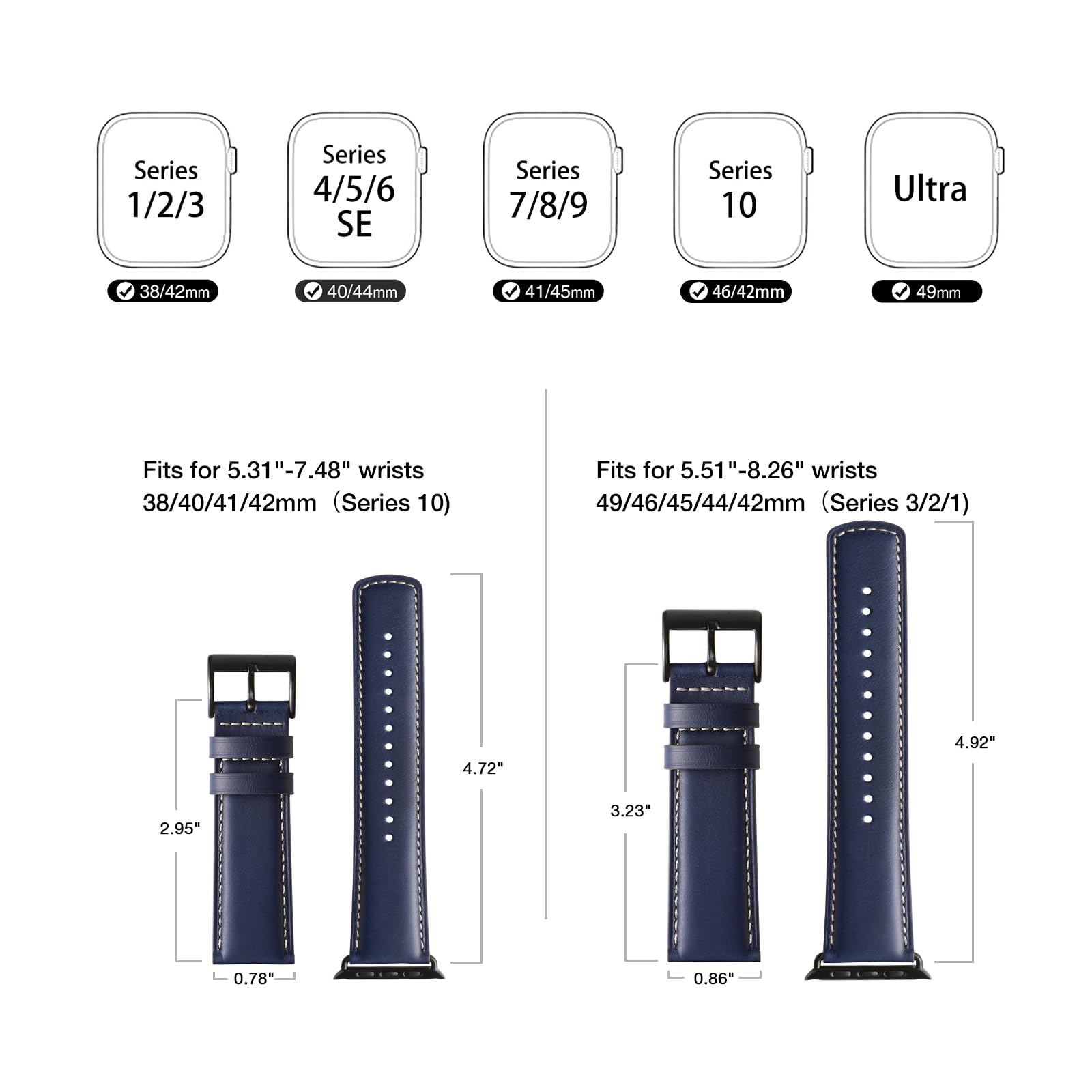 Bestig Compatible with Apple Watch Band 49mm 46mm 45mm 44mm 42mm(Series 3 2 1) Apple Watch Leather Bands Genuine Leather for iWatch Strap Ultra Series 10 9 8 7 6 5 4 SE Women Man-Redbrown/Black