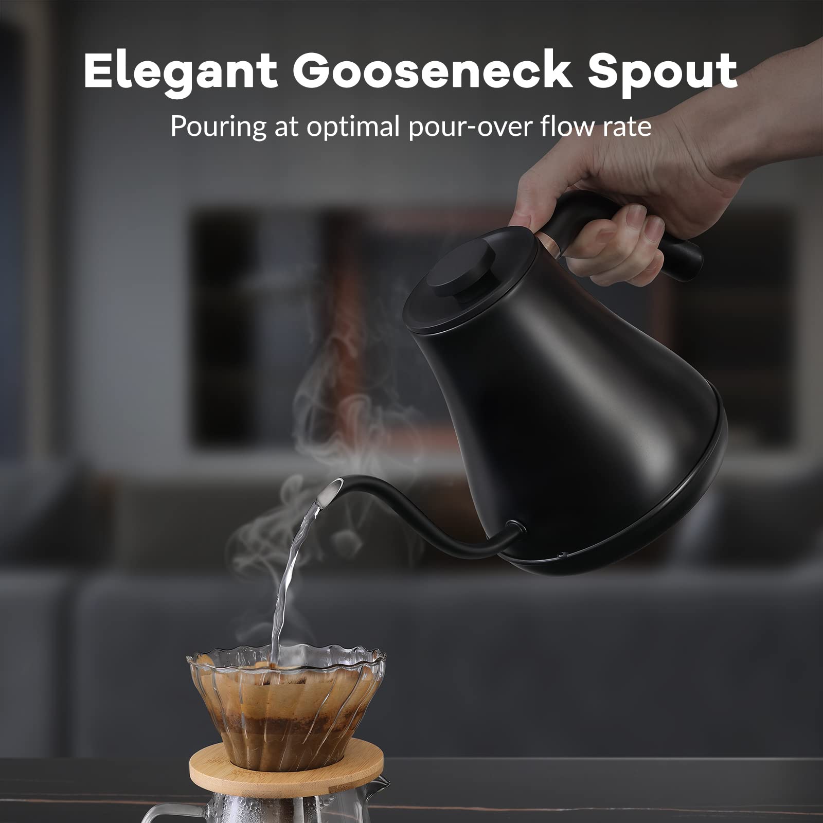 Mecity Electric Gooseneck Kettle With Keep Warm Function & LCD Display Automatic Shut Off Coffee Kettle Temperature Control Pour Over Kettle 1200 Watt, 0.8L, 120V, Off White