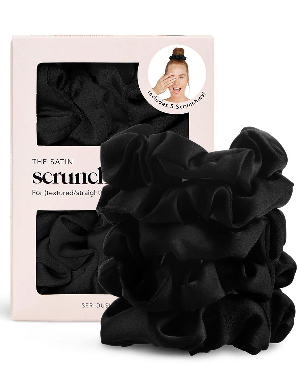 Kitsch 5 Count Velvet Hair Scrunchies for Women - Hair Ties for Thick Hair, Girls, Women, Cute Scrunchies, Soft Hair Accessories, Blush/Mauve