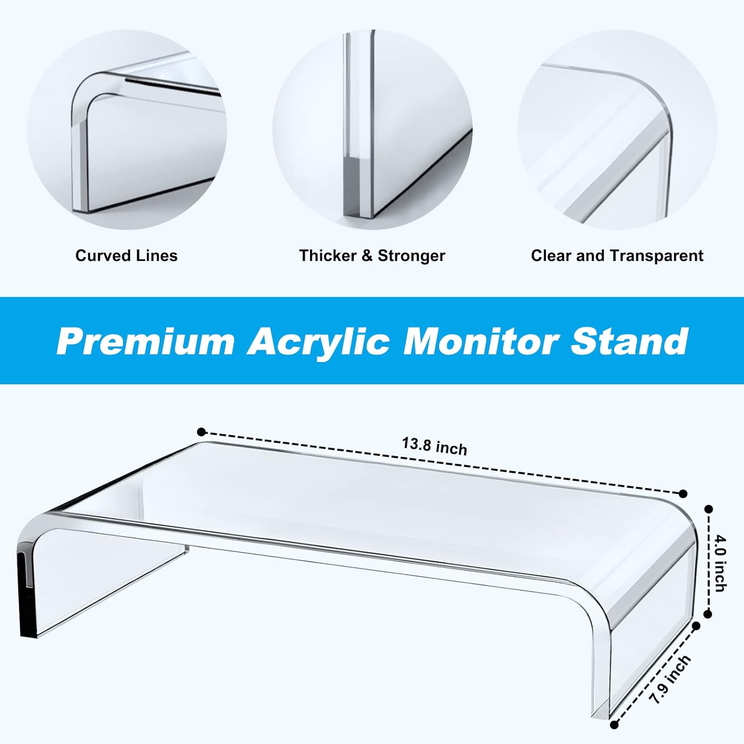 Acrylic Monitor Stand Riser - Acrylic Laptop Stand, Clear Monitor Stand, Acrylic Computer Stand, Acrylic Monitor Riser for Desk Keyboard Storage Office, Home, School