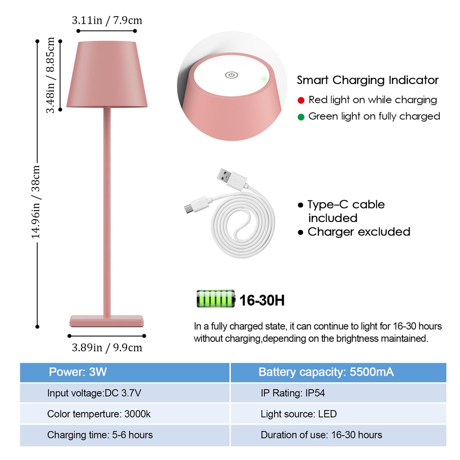2-Pack LED Cordless Table Lamp, Rechargeable Battery Desk lamp 3W 5500mAh Battery Operated Stepless Dimming Modern Portable Table Light for Restaurant/Bedroom/Outdoor IP54 Waterproof (Off White)