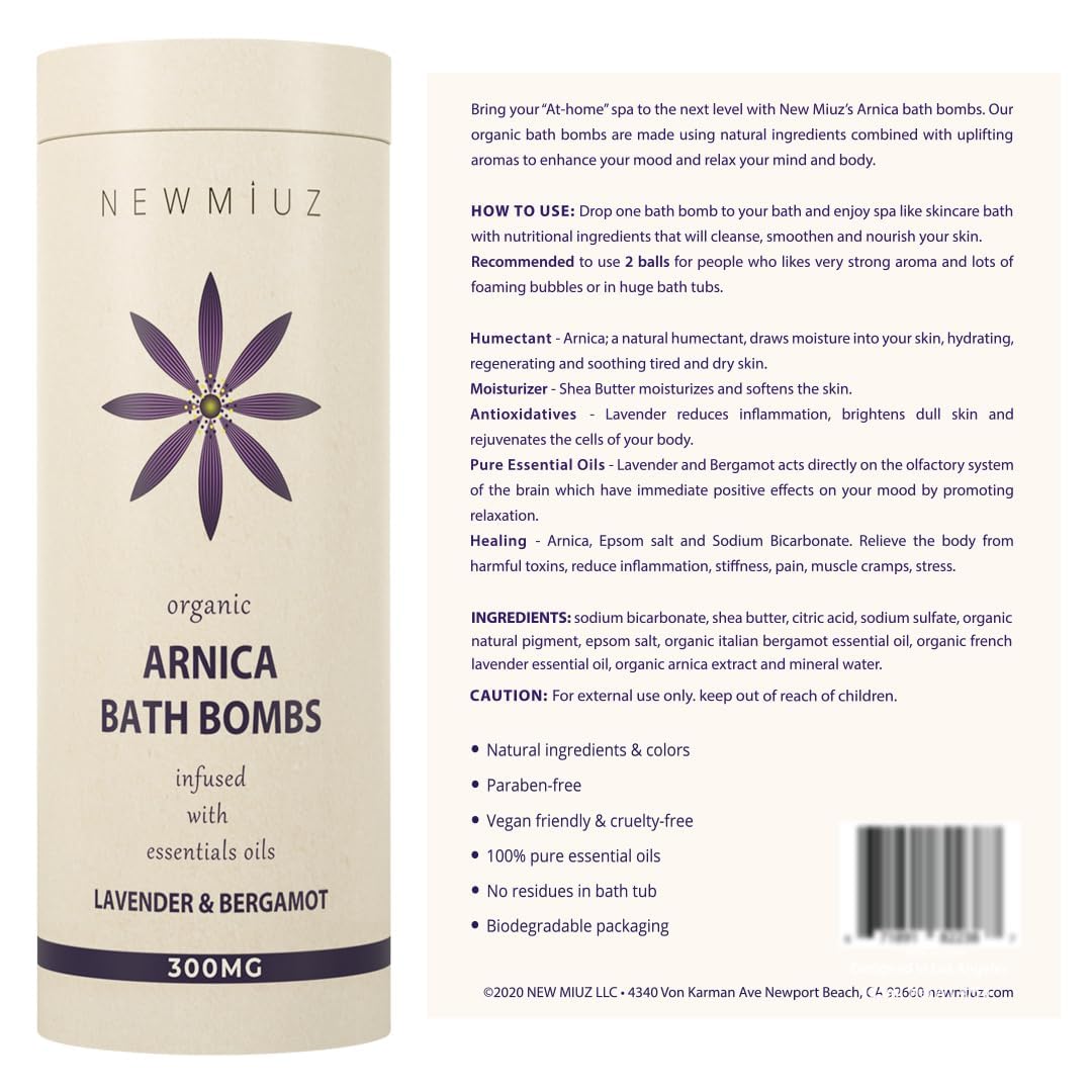 Arnica Bubble Bath Bombs Infused Lavender & Bergamot - Essential Luxurious Mega Foaming Bath bombs Additives for Dry Skin Nourishment Moisturizing - Blissful Bathing Experience Christmas Birthday Gift