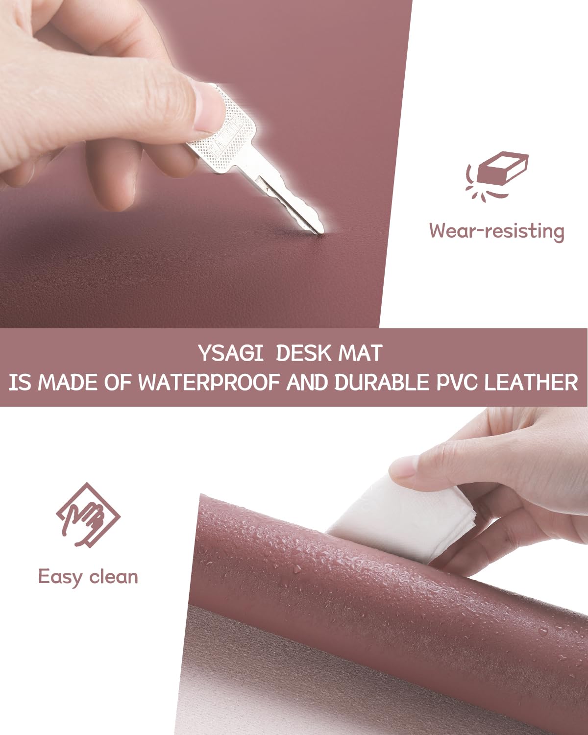 Non-Slip Desk Pad,Mouse Pad,Waterproof PVC Leather Desk Table Protector,Ultra Thin Large Desk Blotter, Easy Clean Laptop Desk Writing Mat for Office Work/Home/Decor(Pink, 23.6" x 13.7")