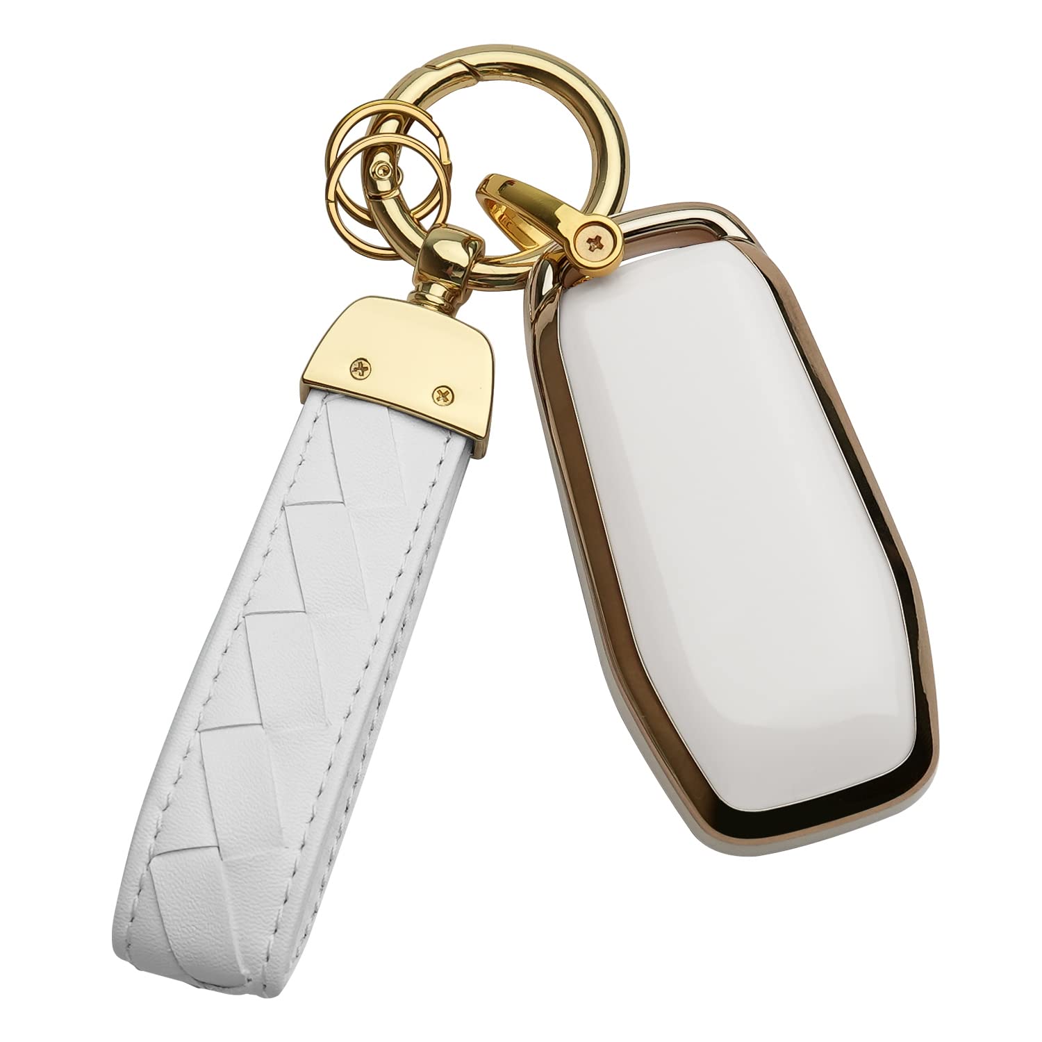 for Ford Key Fob Cover Keychain Fit for 2013-2016 Fusion 2015-2017 Mustang F-150 Explorer,Smart Key Shell Case (Ivory White)