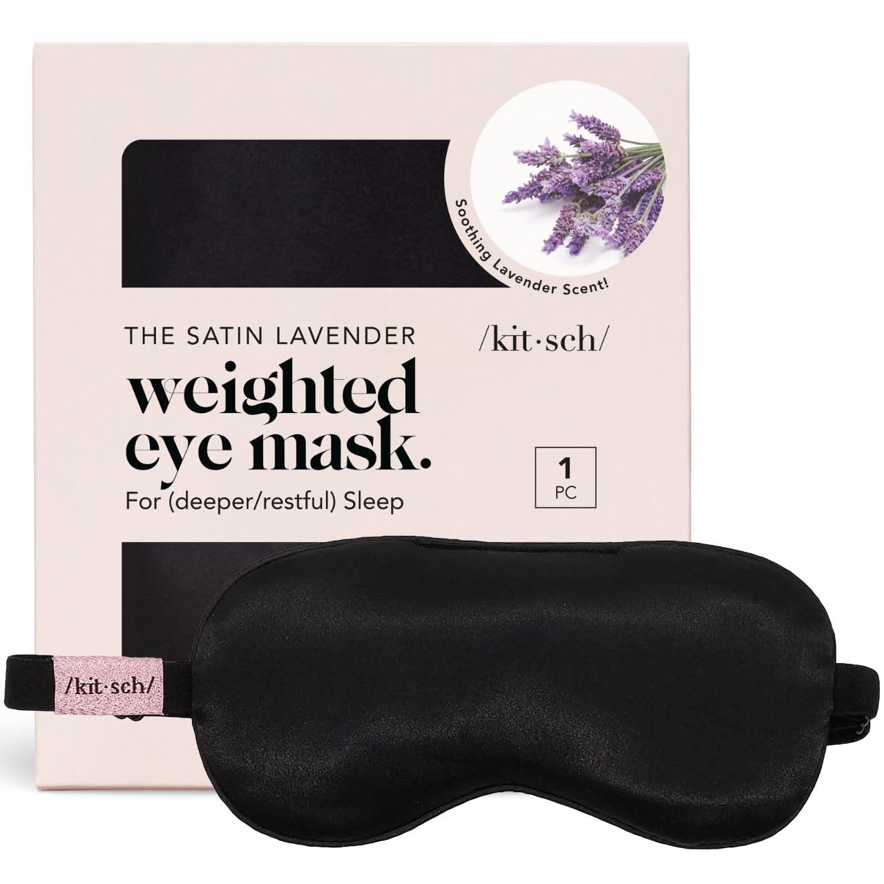 Kitsch Blackout Satin Sleep Mask, Softer Than Real Mulberry Silk Eye Cover, Soft Pressure Free Shade Blindfold for Puffy Eyes with Adjustable Straps, Weighted Eye Mask for Sleeping Women Men, Charcoal