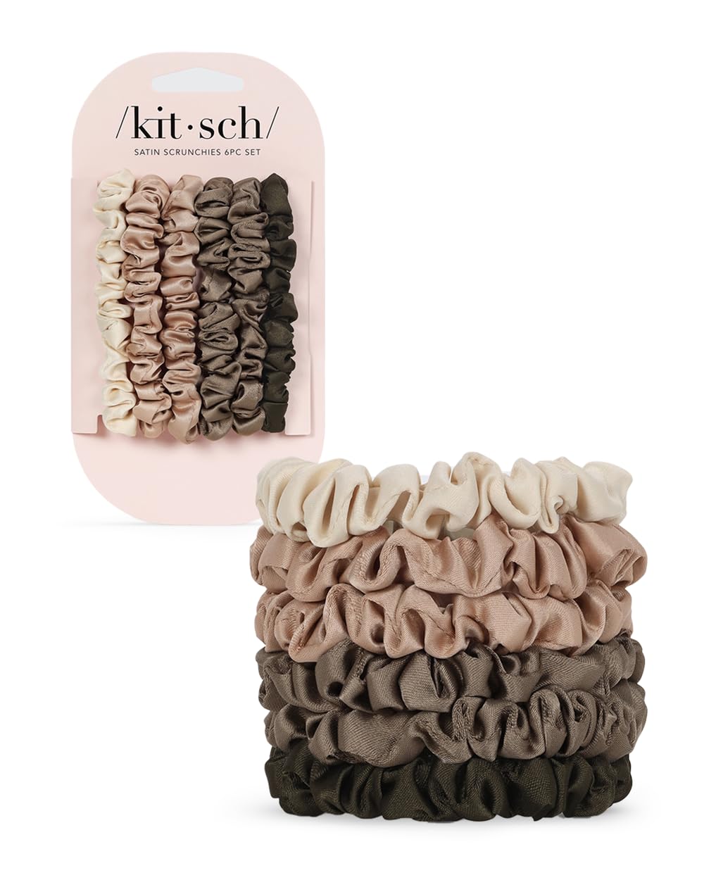 Kitsch Satin Hair Scrunchies for Women, Softer Than Silk Scrunchies for Hair, Satin Scrunchies for Girls, Satin Hair Ties for Women, Silk Hair Ties No Damage, Silk Ponytail Holders, 5 pcs (Cameo)