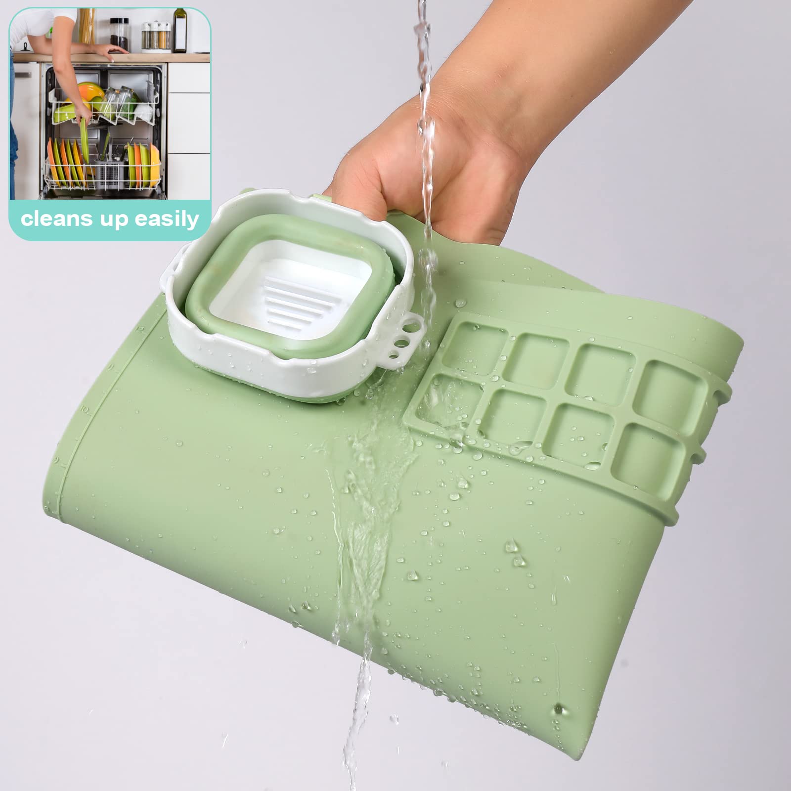 AWOKE Silicone Painting Mat - 20"X16" Silicone Art Mat with 1 Water Cup for Kids - Silcone Craft Mat has12 Color Dividers - 2 Paint Dividers (White)