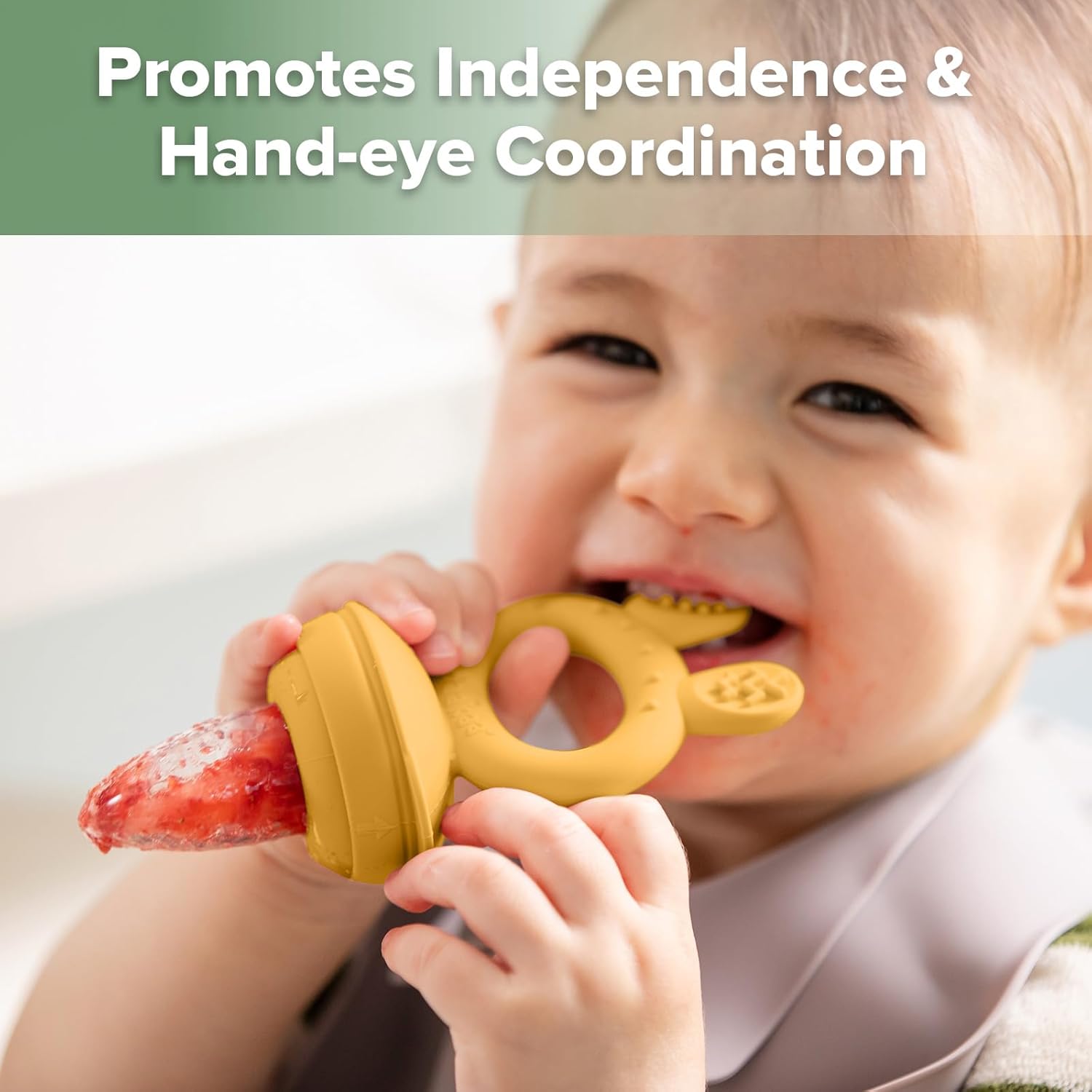 Haakaa Baby Fruit Food Feeder & Mini Freezer Nibble Tray Combo, Breastmilk Popsicle Molds for Cooling Relief, BPA Free Silicone Feeder for Safe Infant Self Feeding, 4 Month+ (Pea Green)